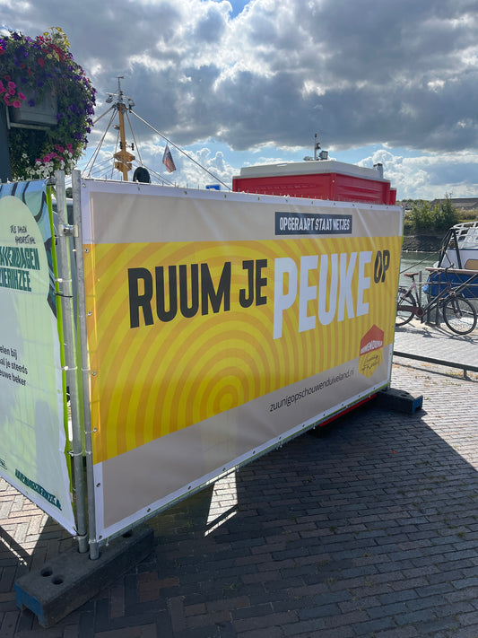 Bouwhekdoek 'Ruum je peuke op'